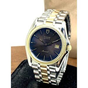 Tudor Mens Watch 15633 Monarch Vintage Swiss Brown Dial Two Tone Gold Steel 36mm